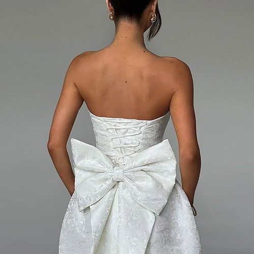 Load image into Gallery viewer, Elegant Strapless Butterfly Knot Open Back Short Dress Women 2024 Summer New Sexy Mini Dress Tight Party Evening Dress
