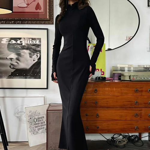 Load image into Gallery viewer, Elegant Turtleneck Long Sleeve Bodycon Long Dress For Women Autumn Winter New Ribbed Zipper Long Dress Fashion Clothes
