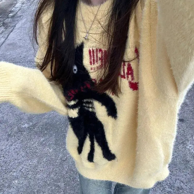 Korean Jumper Fashion Sweater Tops Women Fall Winter Clothing Sueter Mujer Cat Soft Casual Pull Femme Knit Oversized Pullovers