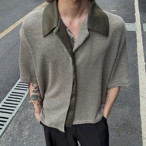 Load image into Gallery viewer, Men's Shirts Short Sleeve New Korean Summer Spliced Contrast Color Design Turn-down Collar Single Breasted Top 9W1729
