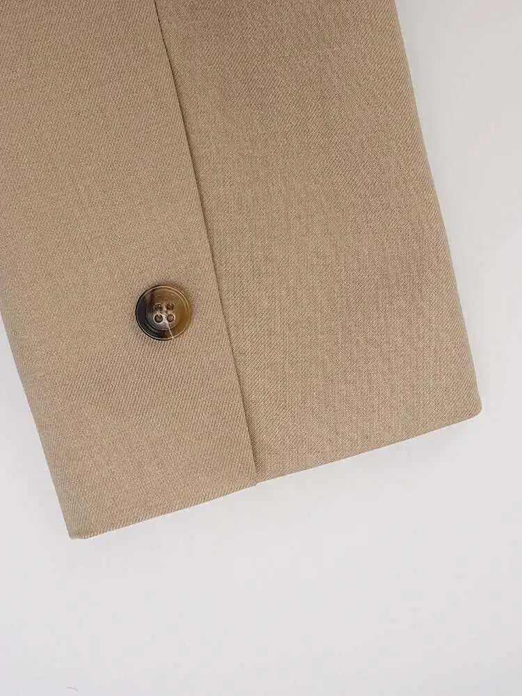 Women Khaki Irregular Button Slit Elegant Big Size Blazer New Lapel Long Sleeve Jacket Fashion Spring Autumn 2025 CPDB247