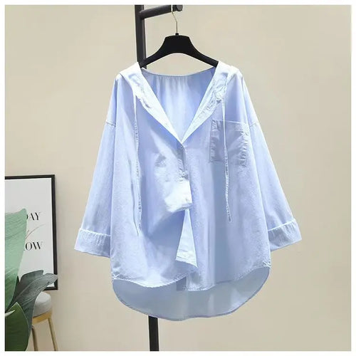 Load image into Gallery viewer, Fashion Women Shirts And Blouses 2023 Feminine Blouse Top Long Sleeve Casual White Hooded Collar Women Loose Blouses
