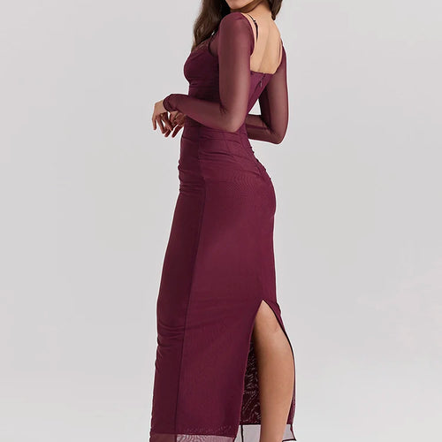 Load image into Gallery viewer, Elegant Sheer Long Sleeve Sexy Maxi Dress For Women Fashion Mesh Strapless Backless Club Party Sexy Long Dress 2024
