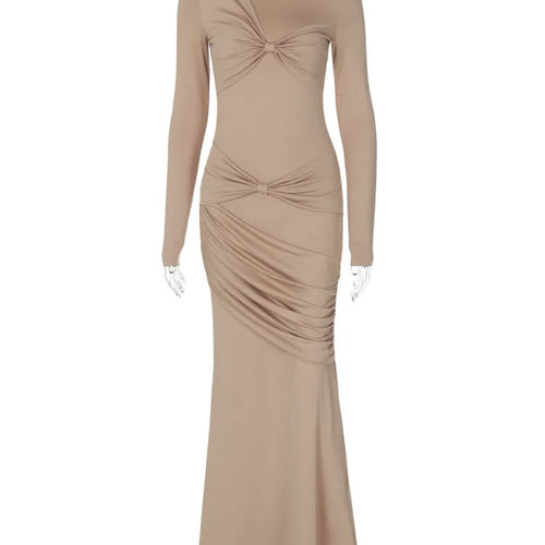 Load image into Gallery viewer, Long Sleeve Ruched Sexy Maxi Dress For Women Autumn New Fashion Solid O Neck Bodycon Long Dress Elegant Clubwear
