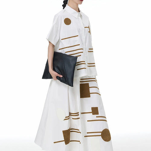 Load image into Gallery viewer, High Elastic Waist White Patch Spliced Color-block A-line Half-body Skirt Women Fashion New Spring Autumn 2025 1DJ1496
