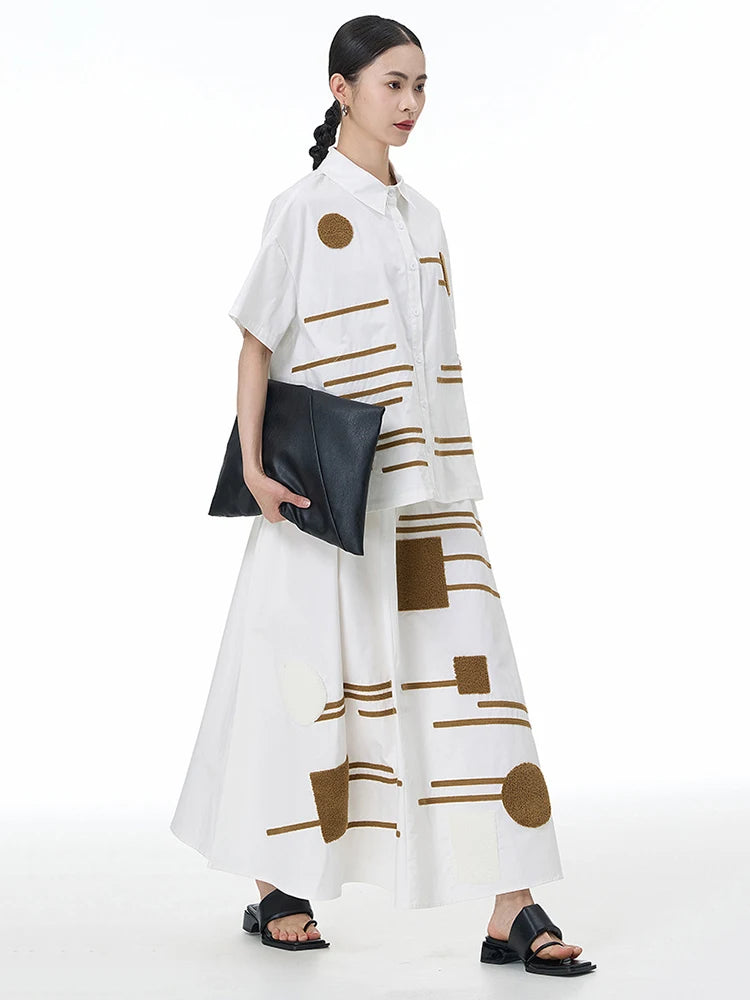 High Elastic Waist White Patch Spliced Color-block A-line Half-body Skirt Women Fashion New Spring Autumn 2025 1DJ1496