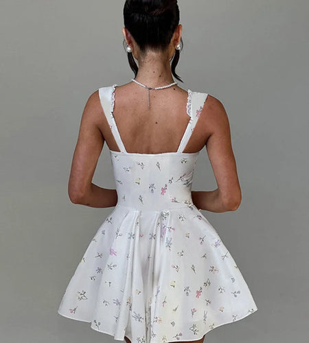 Sexy Sleeveless Deep V Backless Pleated Women Dress 2024 Autumn New Hip Skirt Bodycon Sexy Slim Fit Printed Lace Dress