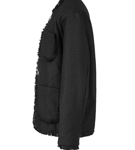 Black Burr Big Size Elegant Woolen Coat New Lapel Long Sleeve Women Jacket Fashion Tide Autumn Winter 2025 1DF6397