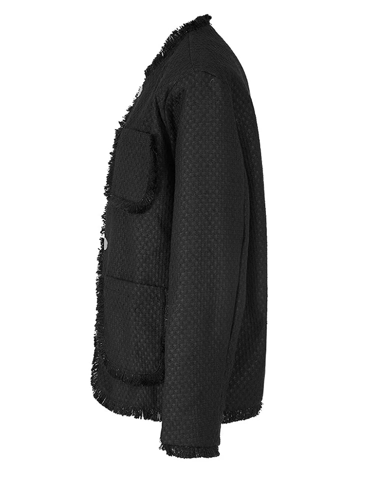 Black Burr Big Size Elegant Woolen Coat New Lapel Long Sleeve Women Jacket Fashion Tide Autumn Winter 2025 1DF6397