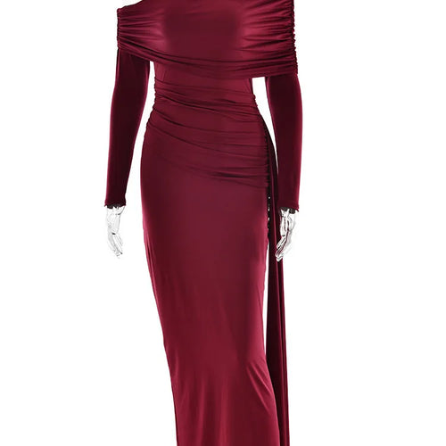 Load image into Gallery viewer, Elegant Long Sleeve Slanted Shoulder Party Club Evening Dress For Women 2025 New Dress Sexy Shrink Fold Winter Vestidos
