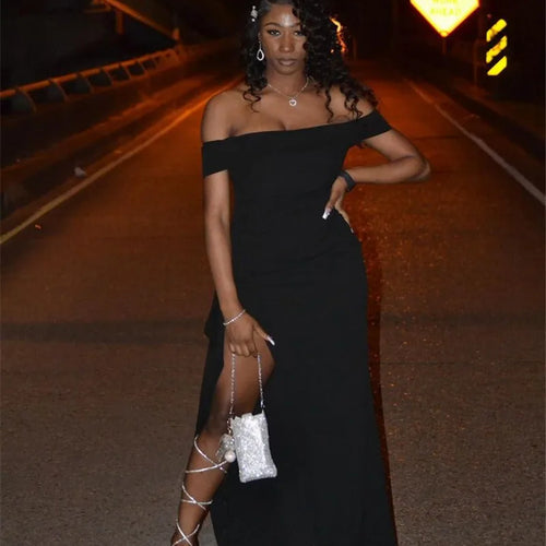 Load image into Gallery viewer, Elegant Off-shoulder High Split Maxi Dress Women Fashion Strapless Sleeveless Backless Bodycon Club Party Sexy Dress
