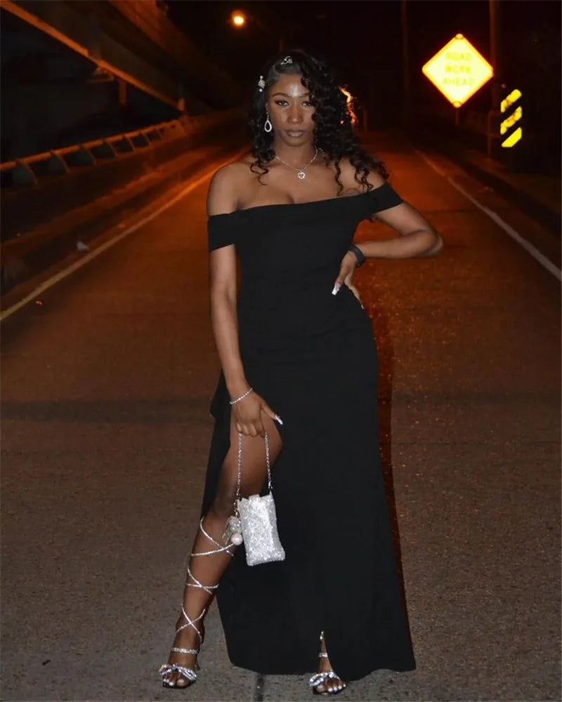 Elegant Off-shoulder High Split Maxi Dress Women Fashion Strapless Sleeveless Backless Bodycon Club Party Sexy Dress