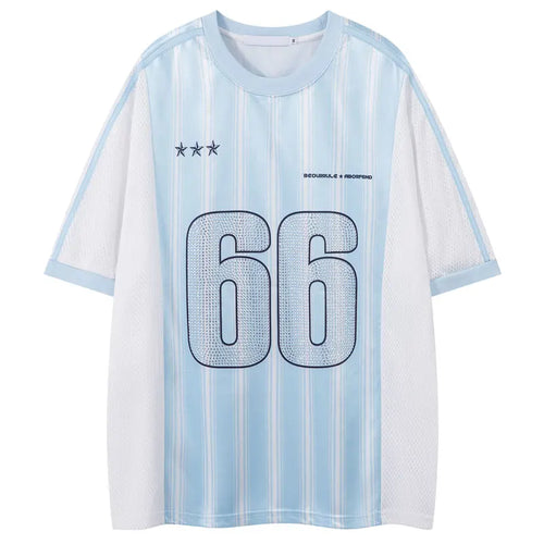 Load image into Gallery viewer, Vintage Mesh Jersey T-Shirt with Rhinestones Graphic Printed Stripe Patchwork Sport Tshirt Streetwear Hip Hop Quick Drying Top

