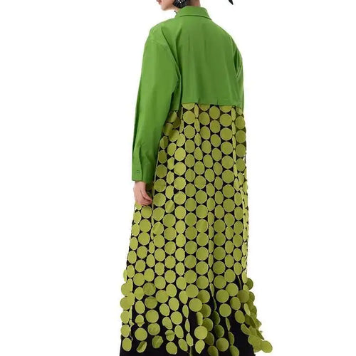 Load image into Gallery viewer, Women White Dot Tassels Hollow Out Midi Big Size Shirt Dress New Lapel Long Sleeve Fashion Tide Spring Autumn 2025 1DH9464
