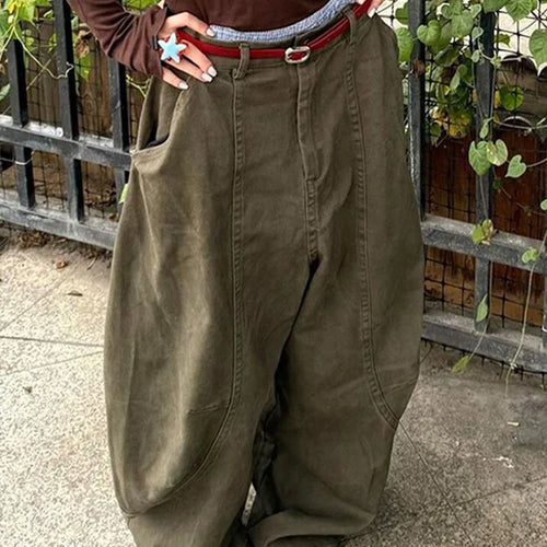 Load image into Gallery viewer, High Waist Green Brief Vintage Long Casual Wide Leg Jeans New Women Trousers Fashion Tide Spring Autumn 2025 1DJ0110
