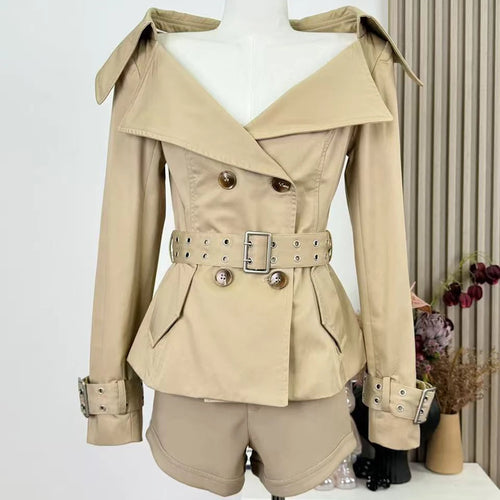 Load image into Gallery viewer, Slimming Spliced Lace Up Elegant Jackets for Women V Neck Long Sleeves Patchwork Double Breasted Jacket Female New
