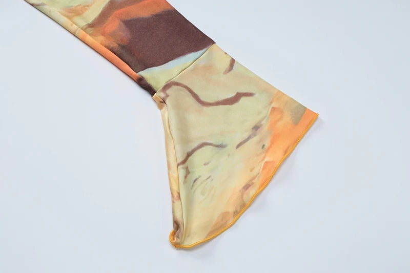 Hollow Out Print Sexy Mini Dress For Women Autumn New Off-shoulder Long Sleeve Bodycon Ruffled Slit Sexy Dress New