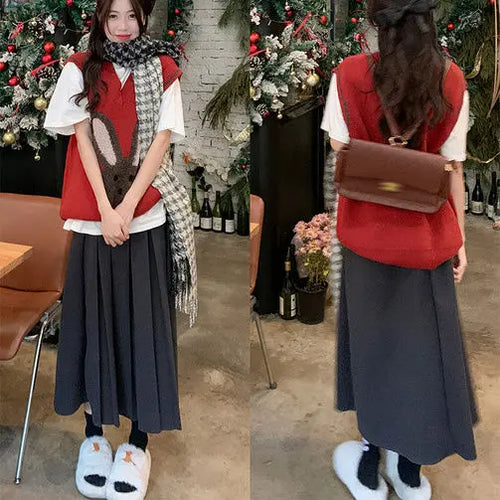 Load image into Gallery viewer, French Vintage Elegant Black Festival Woolen Long Skirt Women Autumn Winter Grey High Waist Ladies Pleated A-line Half Skirt New
