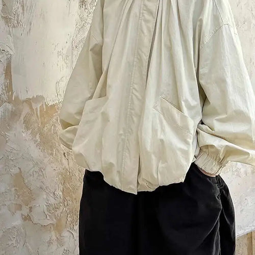 Load image into Gallery viewer, Apricot Pleated Big Size Elegant Jacket New Stand Collar Long Sleeve Women Coat Fashion Tide Spring Autumn 2025 1DH6940
