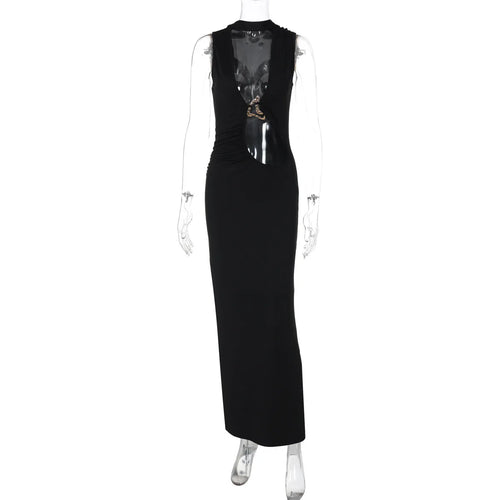 Load image into Gallery viewer, Hollow Out Halter Sexy Maxi Dress Women Summer New Metal Decoration Sleeveless Slim High Waist Long Dress Elegant
