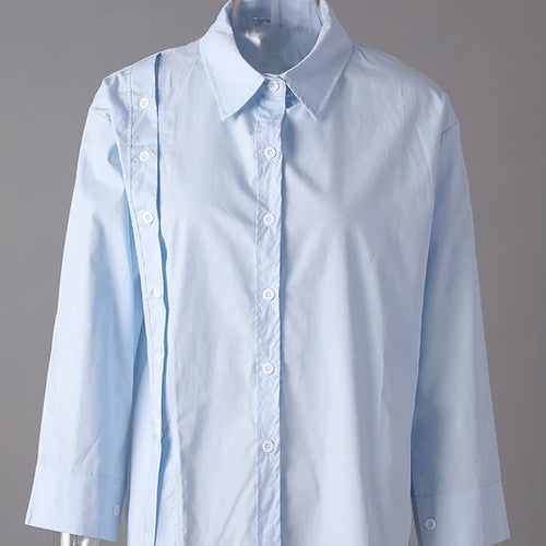 Load image into Gallery viewer, Women Blue Button Irregular Slit Big Size Blouse New Lapel Long Sleeve Shirt Fashion Tide Spring Autumn 2025  CPG3190
