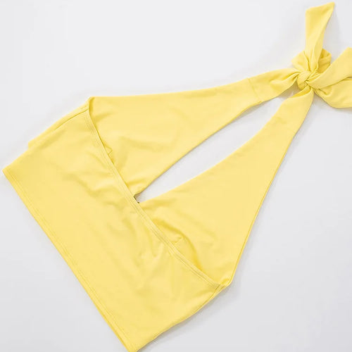 Load image into Gallery viewer, Yellow Sexy Skirt Two Piece Sets Women Halter Lace-up Crop Tops And Maxi Skirt Female Elegant Club 2 Piece Sets Dress
