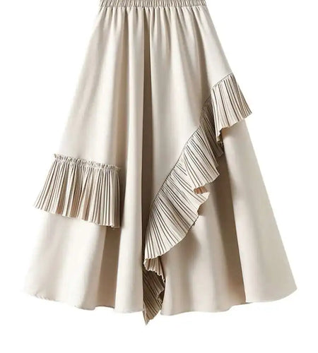 High Elastic Waist Coffee Pleated Ruffles Elegant Half-body Skirt Women Fashion Tide New Spring Autumn 2025  1DJ0431