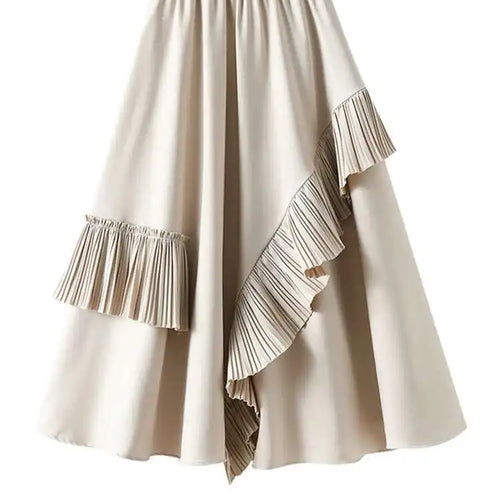 Load image into Gallery viewer, High Elastic Waist Coffee Pleated Ruffles Elegant Half-body Skirt Women Fashion Tide New Spring Autumn 2025  1DJ0431
