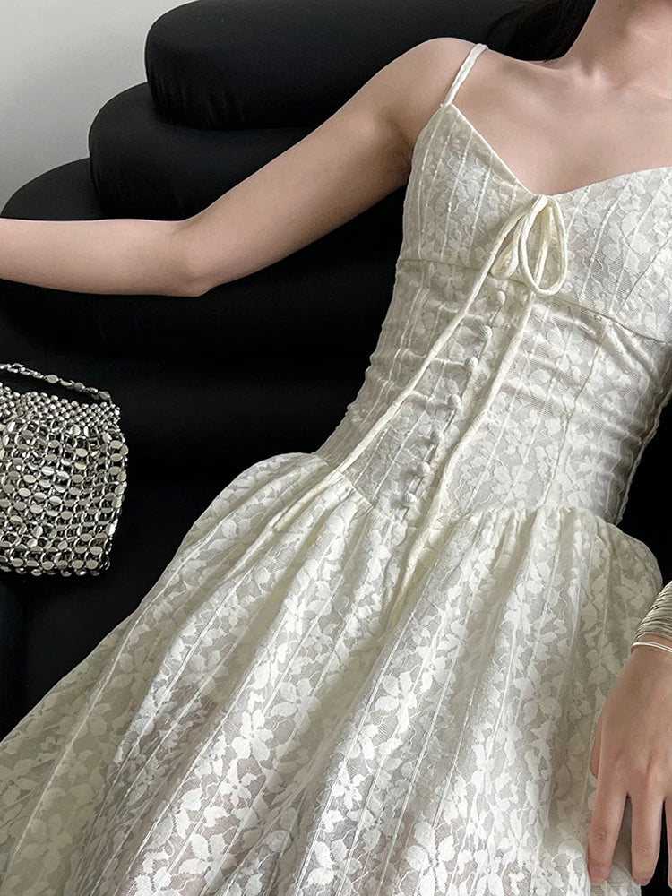 Women Green Printed Bandage Long Spaghetti Strap Dress New V-Neck Sleeveless Fashion Tide Spring Summer 2025 1DJ1311