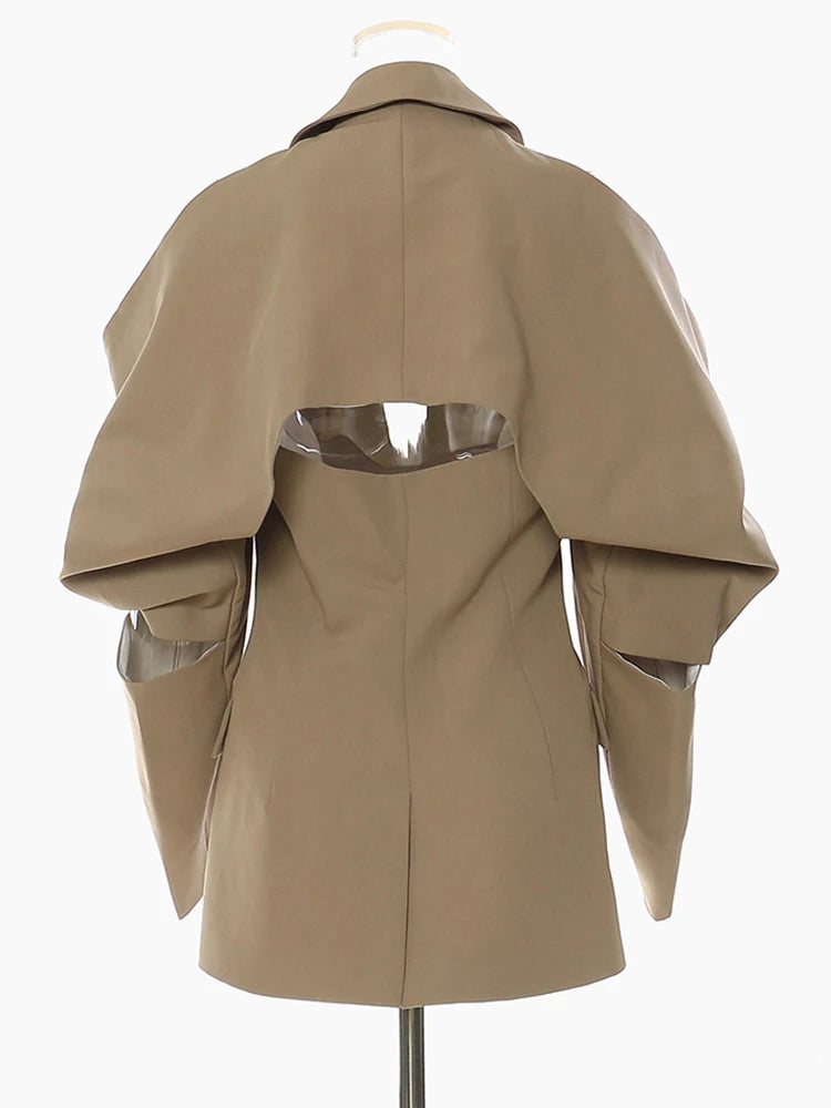 Women Off Shoulder Chain Big Size Blazer New Lapel Long Sleeve Loose Fit Jacket Fashion Tide Spring Autumn 2025 1DE9885