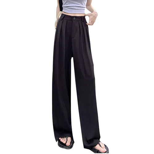 Load image into Gallery viewer, Fashion Solid Button Versatile Wide Leg Long Pant Women's Spring Summer High Waist Baggy straight Pleated Trousers Streetwear
