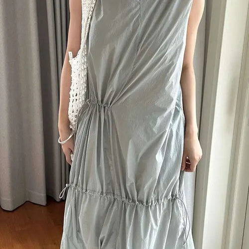 Load image into Gallery viewer, Women White Gray Big Size Long Elegant Thin Dress New Square Collar Sleeveless Fashion Tide Spring Summer 2025 1DH6054
