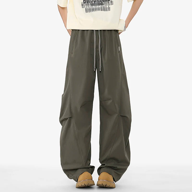 Summer Men's Casual Pants Splicing Solid Color Curved Knife Clothing Male American Floor Length Design Trousers 9W1391