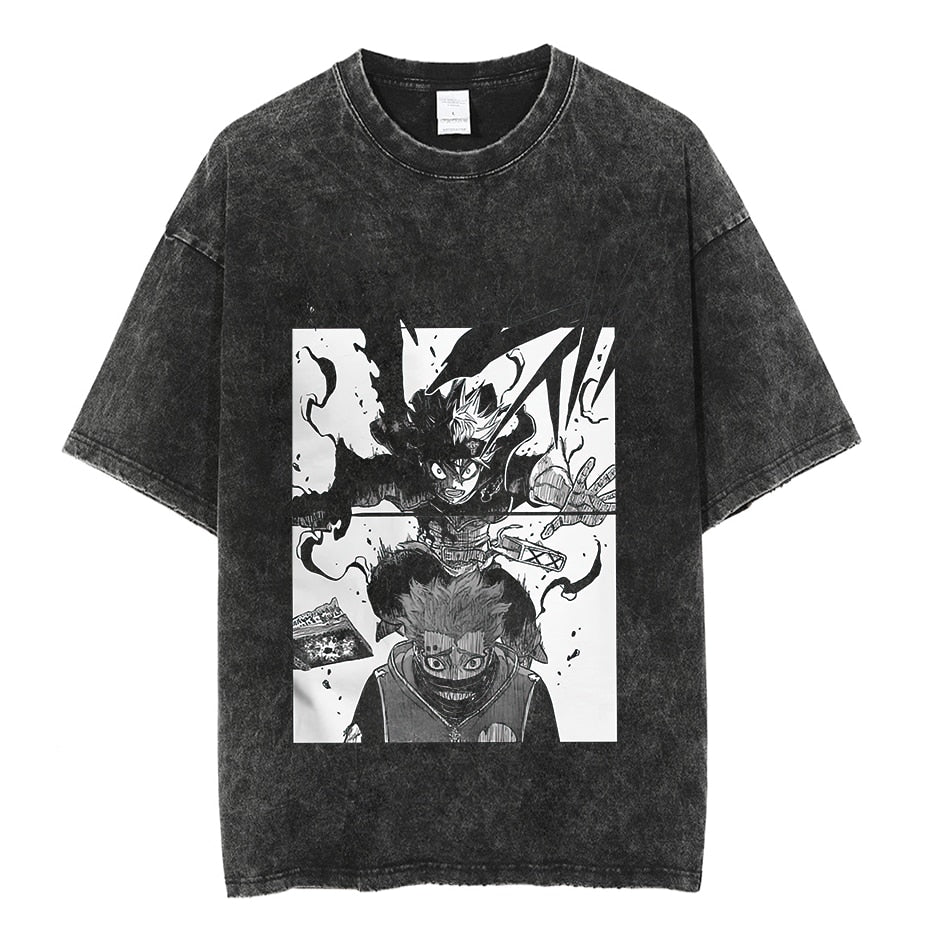 Vintage Washed Tshirts Anime T Shirt Harajuku Oversize Tee Cotton fashion Streetwear unisex top v1