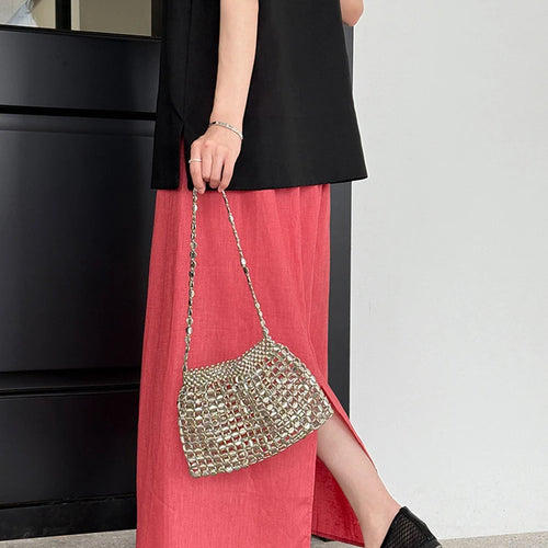 Load image into Gallery viewer, High Elastic Waist Red Linen Back Slit Elegant Straight Half-body Skirt Women Fashion Tide New Spring Autumn 2025 1DJ1283
