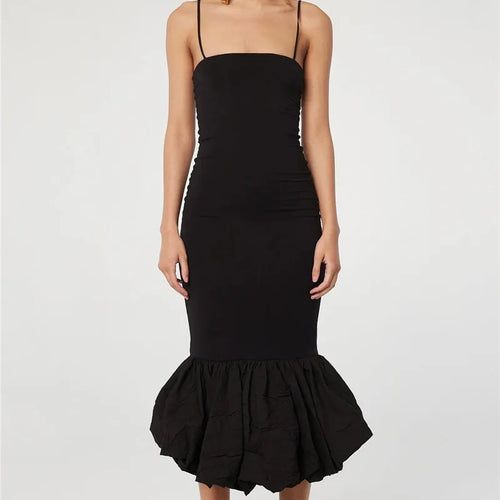 Load image into Gallery viewer, Spaghetti Strap Knit Fishtail Dress For Women Gown Black Sleeveless Backless Bodycon High Waist Sexy Long Dress Elegant
