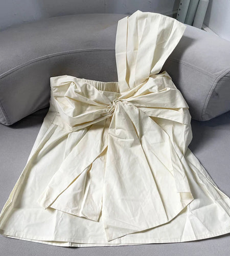 Women Apricot Bow Spliced Elegant Blouse New Skew Collar Short Sleeve Shirt Fashion Tide Spring Summer 2025 1DJ1488