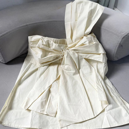 Load image into Gallery viewer, Women Apricot Bow Spliced Elegant Blouse New Skew Collar Short Sleeve Shirt Fashion Tide Spring Summer 2025 1DJ1488
