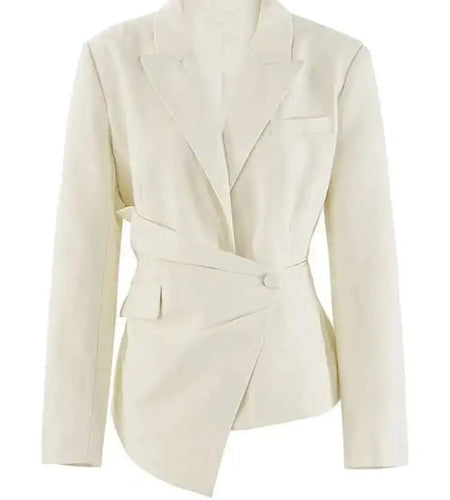 Women Beige Irregular Button Slim Elegant Blazer New Lapel Long Sleeve Jacket Fashion Tide Spring Autumn 2025 CPDB257