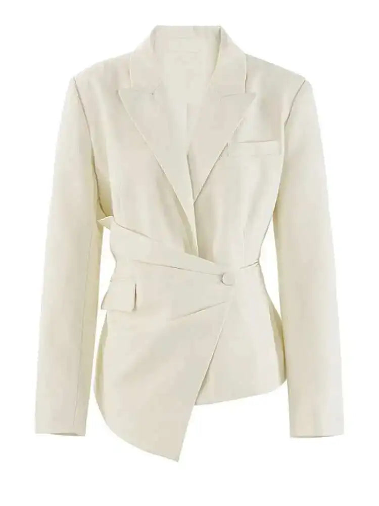 Women Beige Irregular Button Slim Elegant Blazer New Lapel Long Sleeve Jacket Fashion Tide Spring Autumn 2025 CPDB257