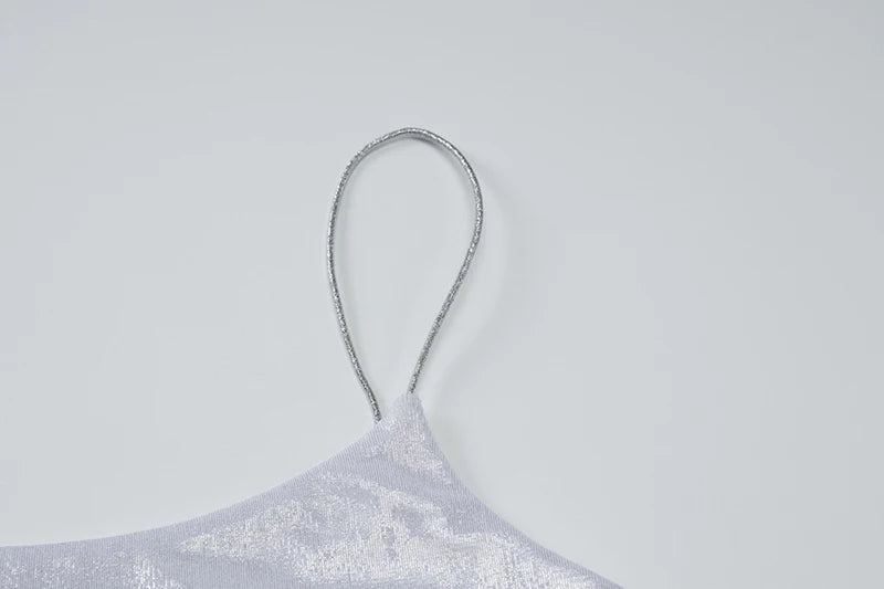 Sliver Spaghetti Strap Sexy Maxi Dress For Women Fashion Sparkle Sleeveless Backless Ruched Beach Club Sexy Long Dress