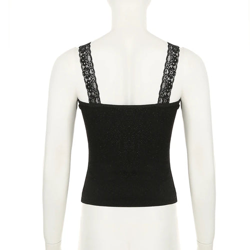 Load image into Gallery viewer, Fashion Black Lace Patchwork Skinny Camis Women Sleeveless Y2K Aesthetic Vintage Party Crop Tops Bling Clubwear Basic
