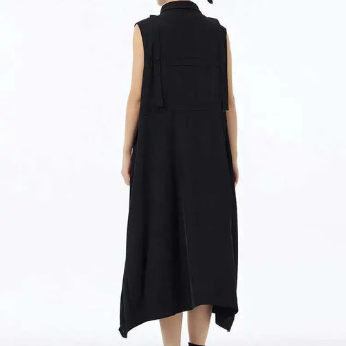 Load image into Gallery viewer, Women Army Green Button Big Size Midi Casual Shirt Dress New Lapel Sleeveless Fashion Tide Spring Summer 2025  1DH6614
