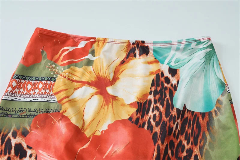 Leopard Print Sexy 2 Piece Sets Women Summer Fashion Lace-up Halter Crop Tops And Maxi Skirt Female Party Two Piece Set