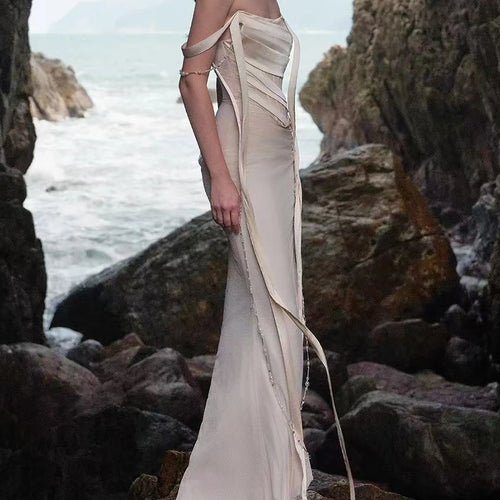 Load image into Gallery viewer, Slimming Spliced Lace Up Sexy Dresses for Women Strapless Sleeveless High Waist Patchwork Chain Dress Female New
