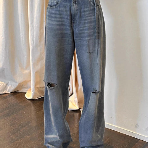 Load image into Gallery viewer, Solid Loose Spliced Hole Casual Jeans for Women High Waist Patchwork Pocket Basics Jean Female Fashion Clothing New
