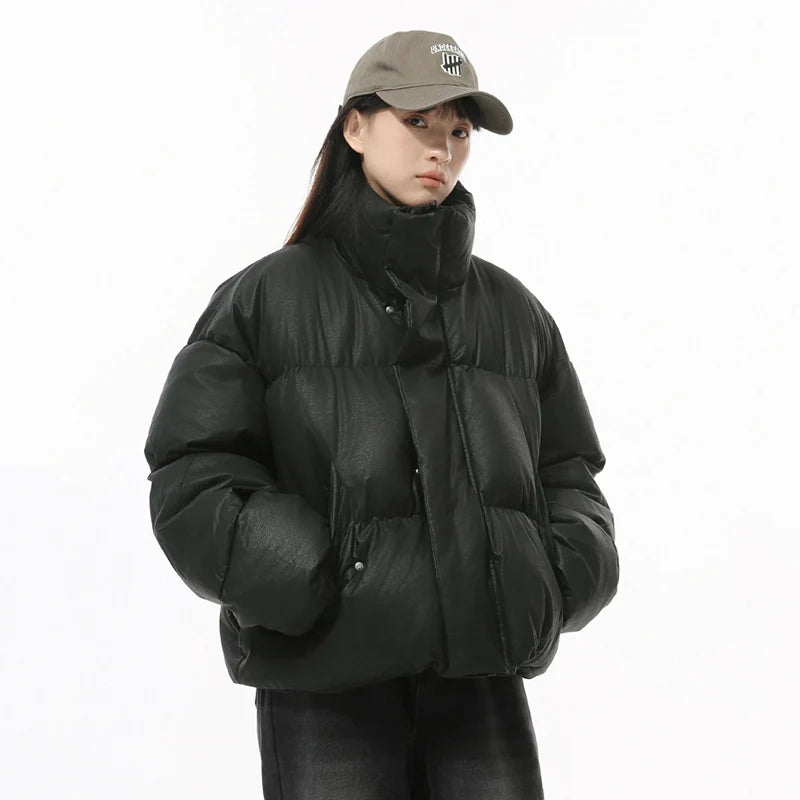 Korean Style Men's Parkas Stand Collar Thickened Soli D Color Simple Drawstring Winter Casual Short Padded Jackets 9C8970