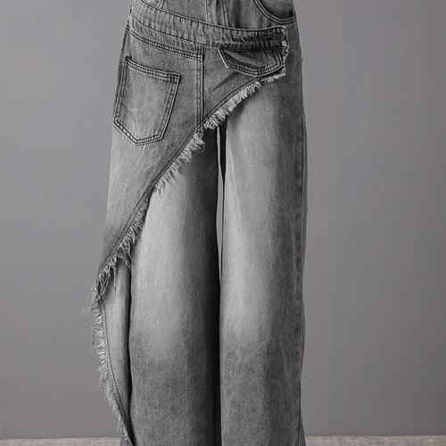 Load image into Gallery viewer, High Waist Light Gray Irregular Burr Denim Wide Leg Jeans New Women Trousers Fashion Tide Spring Autumn 2025 CPG3158
