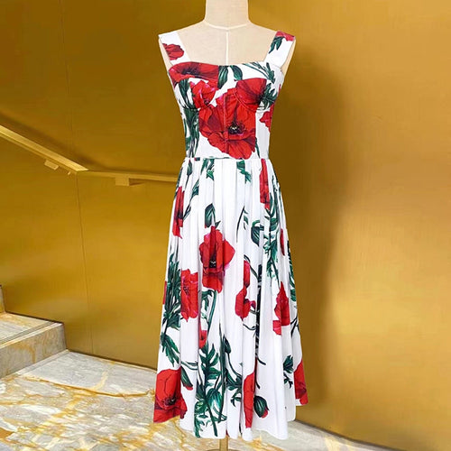 Load image into Gallery viewer, Slim Hit Color Dresses For Women Square Collar Sleeveless High Waist Folds Print Elegant Dress Female Summer
