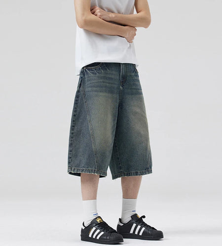 Men's American Style Denim Shorts Lightning Pattern Curved Knife Trendy Gradient Color Stylish Male Causal Bottoms 9W1908